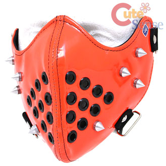 Neon Orange Metal Spike Half Mask Scary Costume Mask